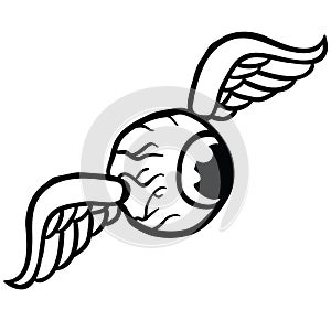 Flying eye black cartoon illustration isolated