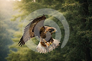 Flying falcon in the nature background. ai generative