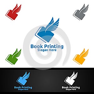 Flying Fast Book Printing Company Logo Design for Book sell, Book store, Media, Retail, Advertising, Newspaper or Paper