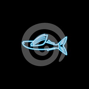 flying fish icon in neon style. One of sea animals collection icon can be used for UI, UX