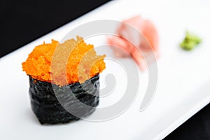 Flying fish roe masago served on a plate