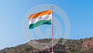 Flying flagpole symbolizes freedom and patriotism in the clear sky generated by AI