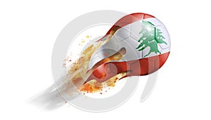 Flying Flaming Soccer Ball with Lebanon Flag