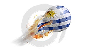 Flying Flaming Soccer Ball with Uruguay Flag