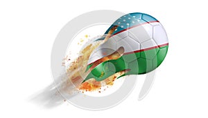 Flying Flaming Soccer Ball with Uzbekistan Flag