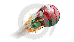 Flying Flaming Soccer Ball with Wales Flag