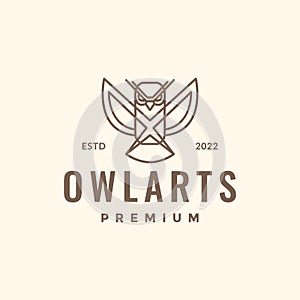 flying flap wings owl modern geometric line hipster logo design vector icon illustration photo