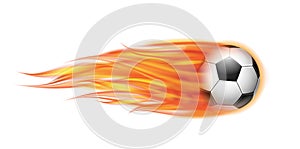 Flying football or soccer ball on fire.