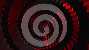 Flying through fractal spiral rotating red tunnel. Abstract speed, motion backdrop