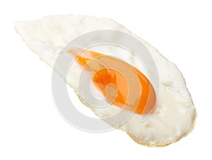 Flying fried egg isolated on white background
