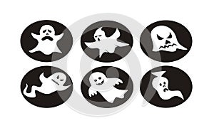 Flying ghost icon set on circle frame