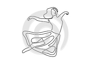 Flying girl with gown continuous one line drawing minimalism design