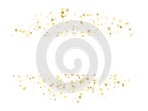 Flying gold star sparkle vector with white background.