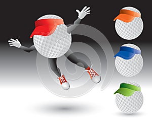 Flying golf ball characters with visors