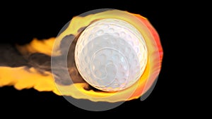 Flying golf ball on fire on a black background