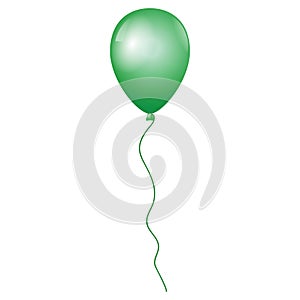 Flying green balloon isolated on white background