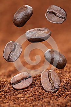 Flying ground coffee beans
