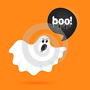 Flying halloween funny spooky ghost character say BOO