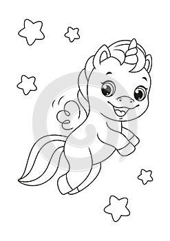 Flying Happy Unicorn Coloring Page