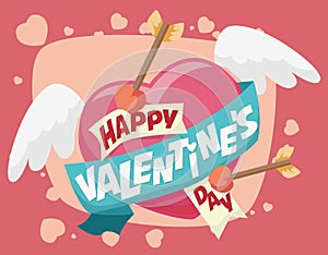 Flying Heart with Arrows and Valentine's Day Greeting Message,