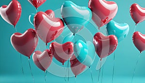 Flying heart shaped ballons background