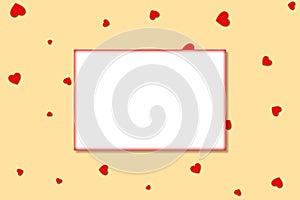 Flying heart , valentines day background, romantic love simple texture. Frame of hearts Valentine`s Day card with empty space