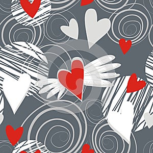 Flying hearts on dark