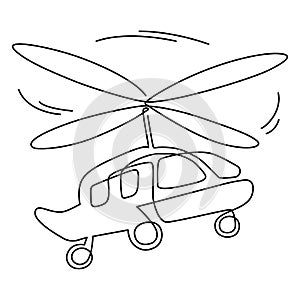 Flying helicopter, a device for mobile movement in space through the air. Continuous line drawing illustration