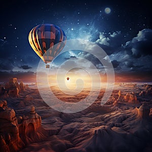 Flying hot air balloon.Generative AI image