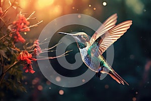 Flying hummingbird in jungle
