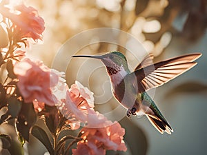 Flying hummingbird. Small colorful bird in flight.