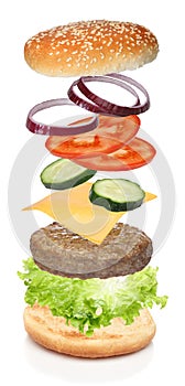 Flying ingredients of hamburger