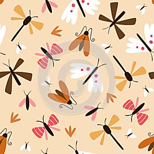 Flying Insects Seamless Pattern