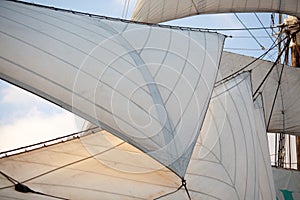 Flying jib - close up of vintage sailing vessel