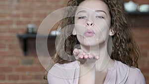 Flying Kiss by Beautiful Woman, Indoor Portrait,Young,,,,