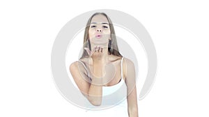 Flying Kiss by Young Beautiful Woman, White Background,Young,,,,