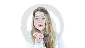 Flying Kiss by Young Beautiful Woman, White Background,Young,,,,