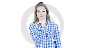 Flying Kiss by Young Beautiful Woman, White Background,Young,,,,