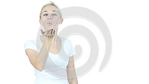 Flying Kiss by Young Beautiful Woman, White Background,Young,,,,