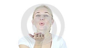 Flying Kiss by Young Beautiful Woman, White Background,Young,,,,