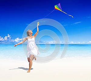 Flying Kite Beach Summer Playful Concept
