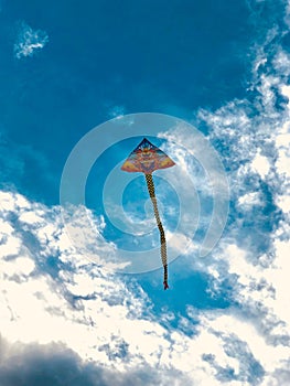 Flying kite on blue sky marvelous colourful kite in the world sacline purandhaka kitefestival