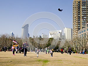 Flying a kite inside Fuxing Park