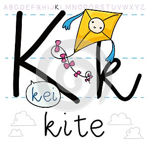 Flying Kite Showing at you the Letter K, Vector Illustration