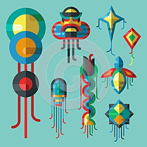 Flying kite vector illustration wind fun toy fly leisure happy joy string activity play freedom game design