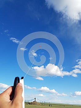 Flying kites on the grasslands