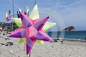 Flying kites in ligurian riviera, spotorno