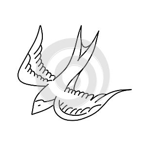 Flying little bird line art illustration - PNG