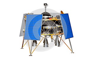 A flying lunar lander for exploration of the lunar surface in several places during one expedition