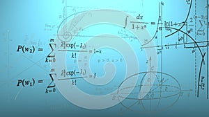 Flying mathematical formulas and graphs. Loopable.